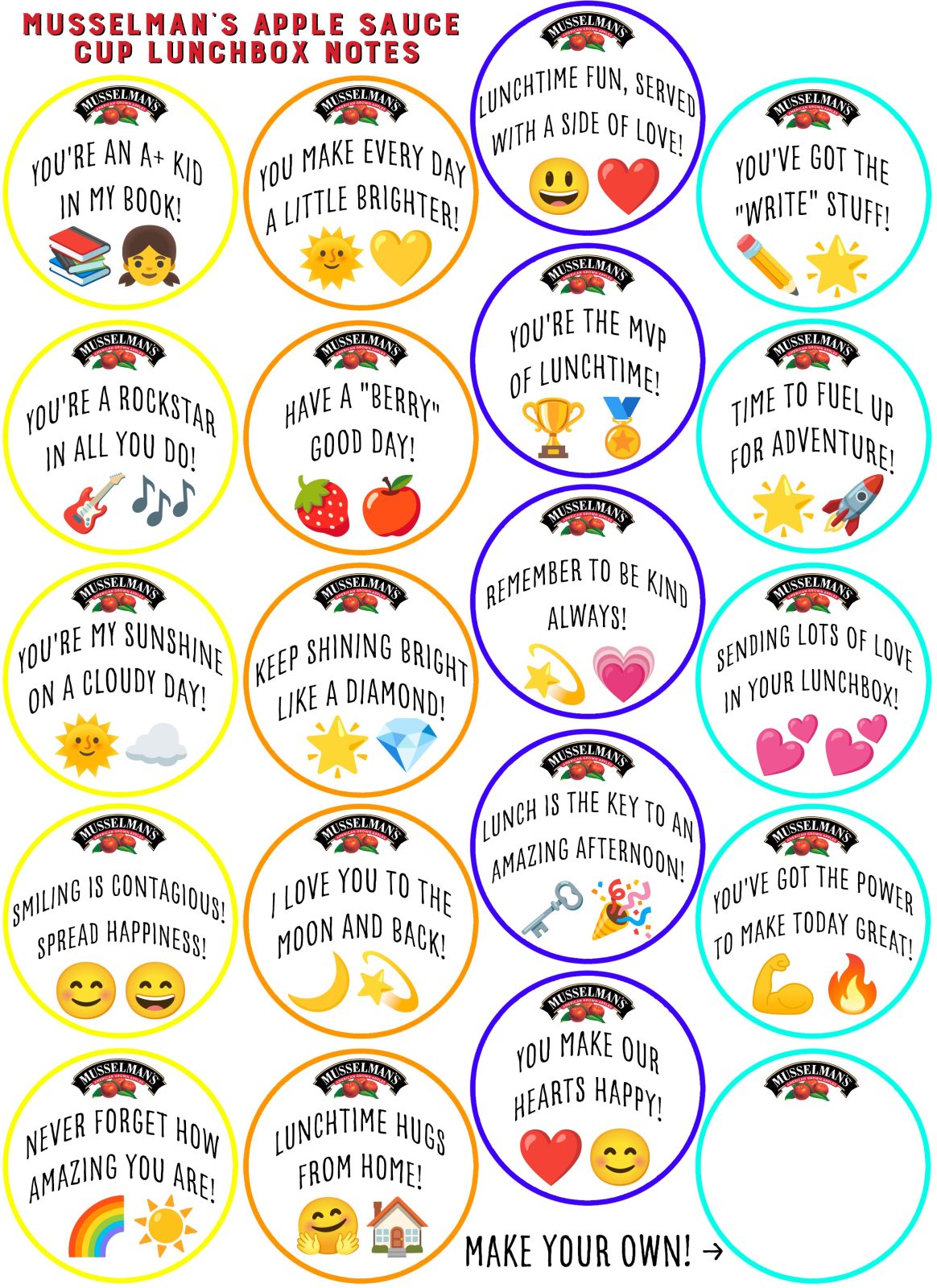 Printable Lunch Box Notes!