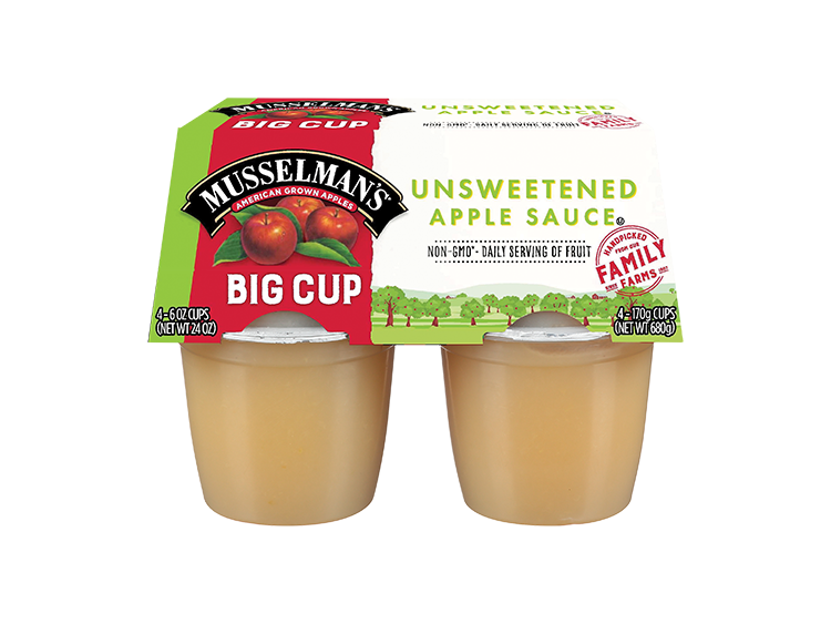 Musselman's Unsweetened Apple Sauce Big Cups, 4 pack, 6 oz