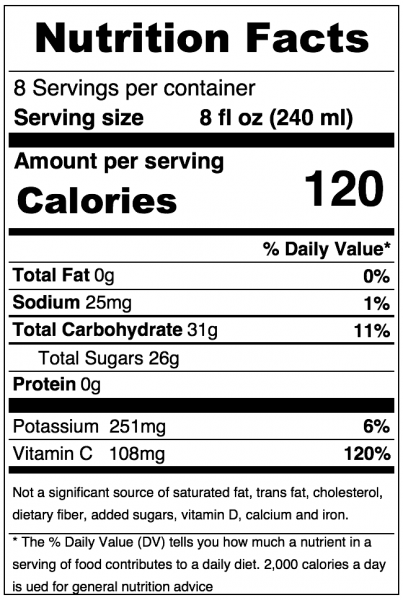 tropicana apple juice 10 oz nutrition facts